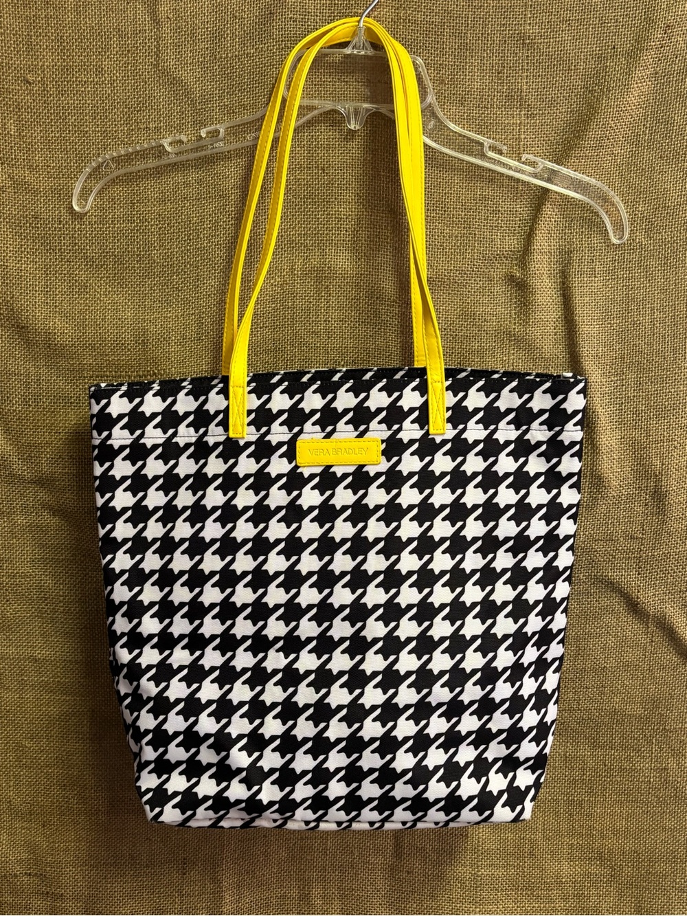 Vera Bradley Houndstooth Handbag White/Black With Yellow Straps & Logo